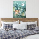 Doe and Fawn Deer Forest Full Moon Snowfall Leinwanddruck (Insitu (Schlafzimmer))