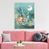Doe and Fawn Deer Forest Full Moon Snowfall Leinwanddruck (Insitu (Wohnzimmer))