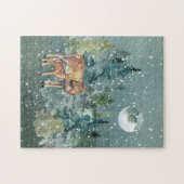 Doe and Fawn Deer Forest Full Moon Snowfall Puzzle (Horizontal)