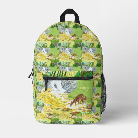 Doe and Fawn Forest Scene Bedruckter Rucksack (Vorderseite)
