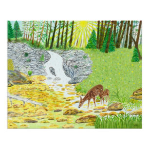 Doe and Fawn Glossy Poster