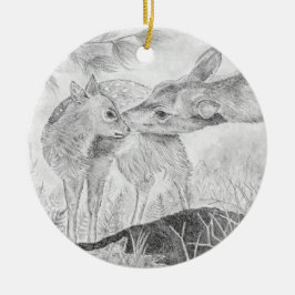 Doe and Fawn Keramik Ornament