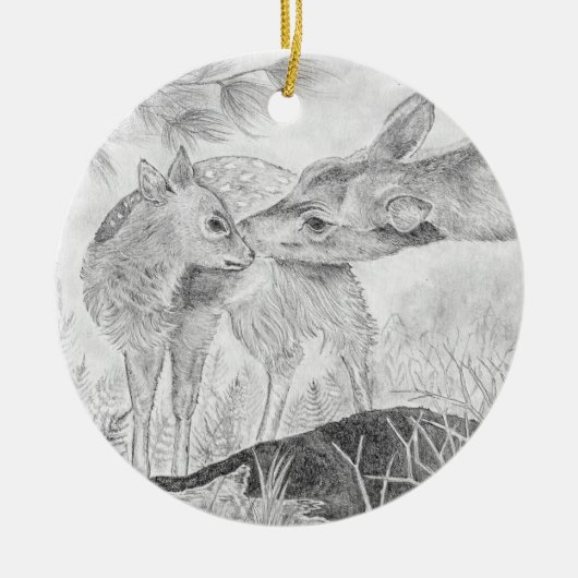 Doe and Fawn Keramik Ornament (Vorne)