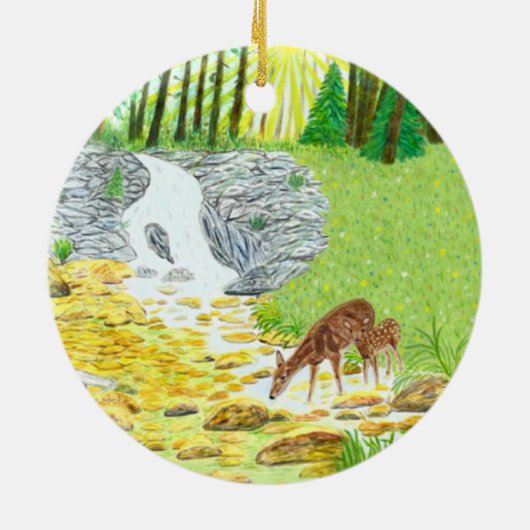 Doe and Fawn Keramik Ornament (Hinten)