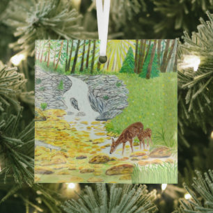 Doe and Fawn Ornament Aus Glas