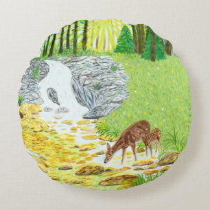 Doe and Fawn Rundes Kissen