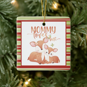 Doe Deer and Fawn Mommy Lieben Keramikornament