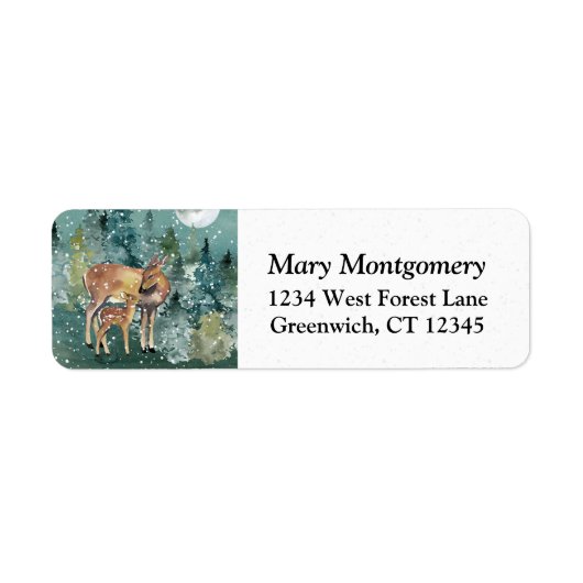 Doe Fawn Deer Forest Full Moon Snow Rücksendeadres (Vorne)