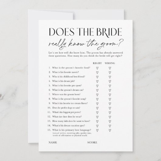 Does Bride Know the Groom? Shower Activity Card Einladung (Vorderseite)