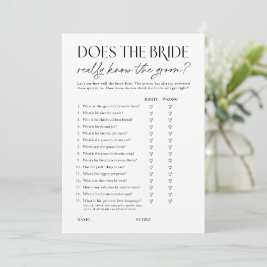 Does Bride Know the Groom? Shower Activity Card Einladung (Stehend Vorderseite)