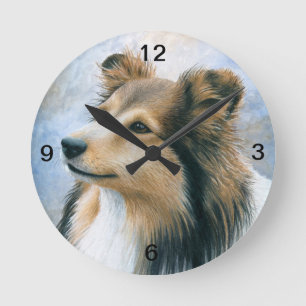 Dog 122 Sheltie Collie Runde Wanduhr
