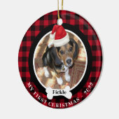 Dog 1. Weihnachtsfeier Buffalo Karierte Weihnachts Keramik Ornament (Links)