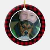 Dog 1. Weihnachtsfeier Buffalo Karierte Weihnachts Keramik Ornament (Hinten)