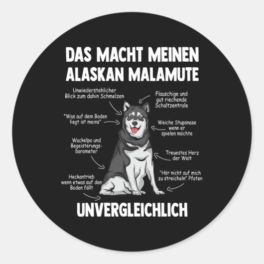Dog Alaskan Malamute Anatomie eines Alaskan Malamu Runder Aufkleber (Vorderseite)