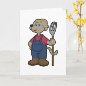 Dog als Bauer mit Rake & Hat Karte (Gelbe Blume)