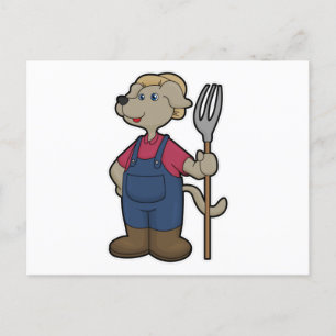 Dog als Bauer mit Rake & Hat Postkarte