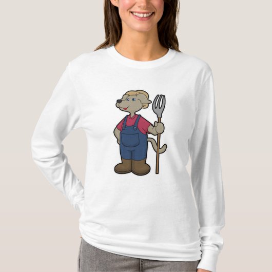 Dog als Bauer mit Rake & Hat T-Shirt (Vorderseite)