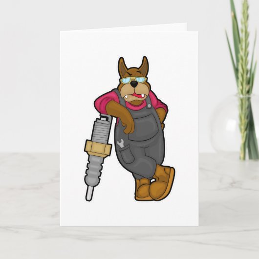 Dog als Mechaniker mit Spark-Stecker Karte (Vorderseite)