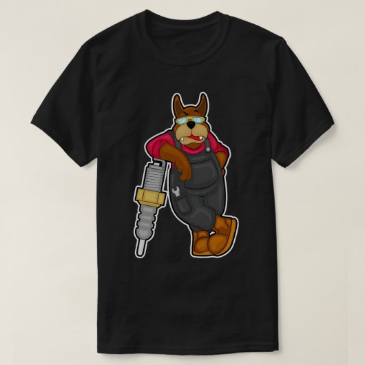 Dog als Mechaniker mit Spark-Stecker T-Shirt (Design vorne)