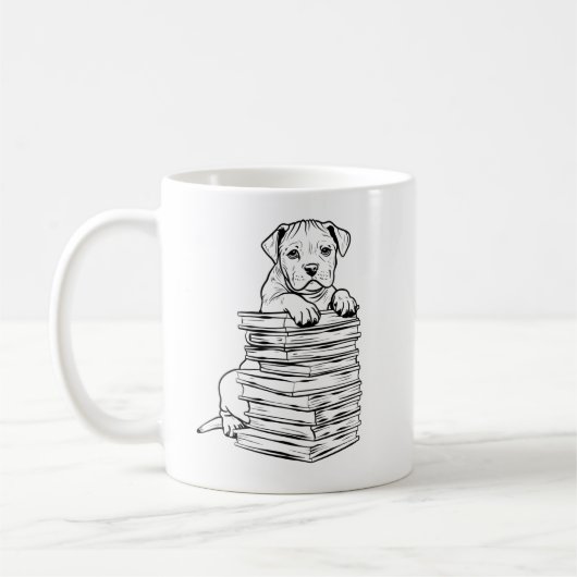 Dog and Books Line Art Kaffeetasse (Links)