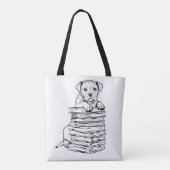Dog and Books Line Art Tasche (Rückseite)
