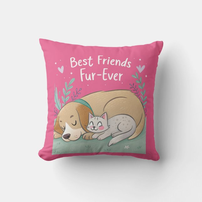 Dog and Cat Best Friends Forever Kissen (Vorderseite)