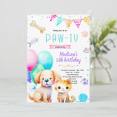 Dog and Cat Birthday Invitation Einladung (Stehend Vorderseite)
