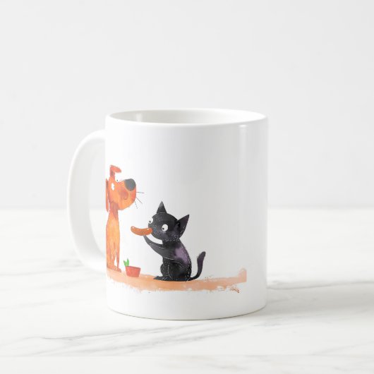 Dog and Cat Cartoon Kaffeetasse (Vorderseite Links)