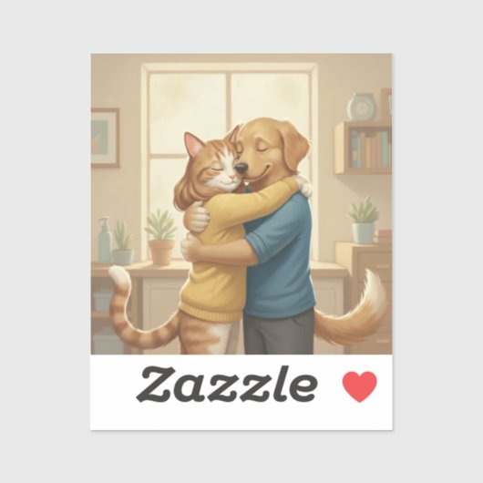 Dog and Cat Hug Custom-Cut Vinyl Sticker (Blatt)