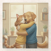 Dog and Cat Hug Glass Coaster Glasuntersetzer (Vorderseite)