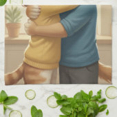 Dog and Cat Hug Kitchen Towel Geschirrtuch (Gefaltet)