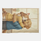 Dog and Cat Hug Kitchen Towel Geschirrtuch (Horizontal)