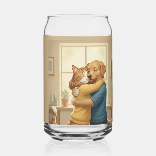 Dog and Cat Hug Printed Can Glass Dosenglas (Rückseite)
