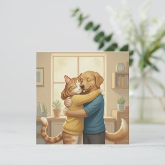 Dog and Cat Hug Square Invitation Einladung