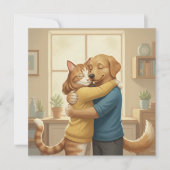 Dog and Cat Hug Square Invitation Einladung (Vorderseite)