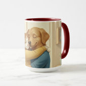 Dog and Cat Hug Wrap-Around Two-Tone Mug Tasse (VorderseiteRechts)