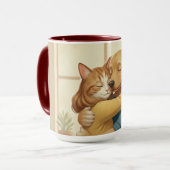 Dog and Cat Hug Wrap-Around Two-Tone Mug Tasse (Vorderseite Links)