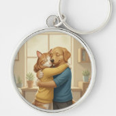 Dog and Cat Hugging Keychain Schlüsselanhänger (Vorne)