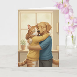 Dog and Cat Hugging Romantic Greeting Card Karte