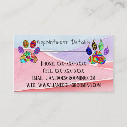 Dog and Cat Pet Grooming Business Cards Visitenkarte (Rückseite)