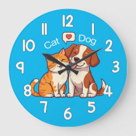 Dog and Cat Wall Clock – Cute Pets Animal Home Dec Große Wanduhr