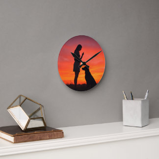 dog and girl  Round Clock Runde Wanduhr