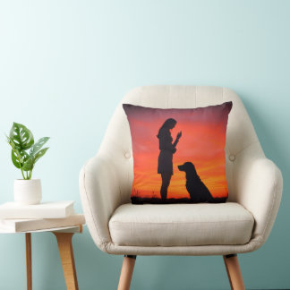 dog and girl Throw Pillows Kissen