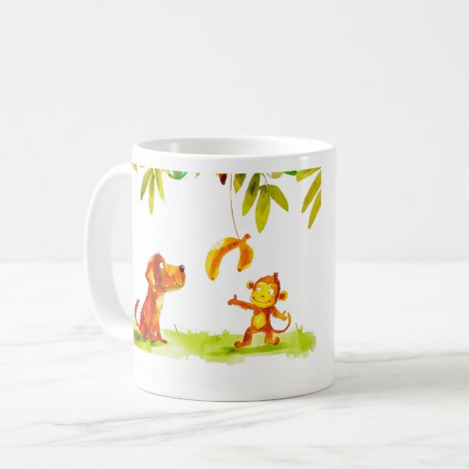 Dog and Monkey Cartoon Kaffeetasse (Vorderseite Links)