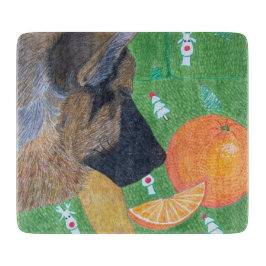 Dog and orange cutting board schneidebrett