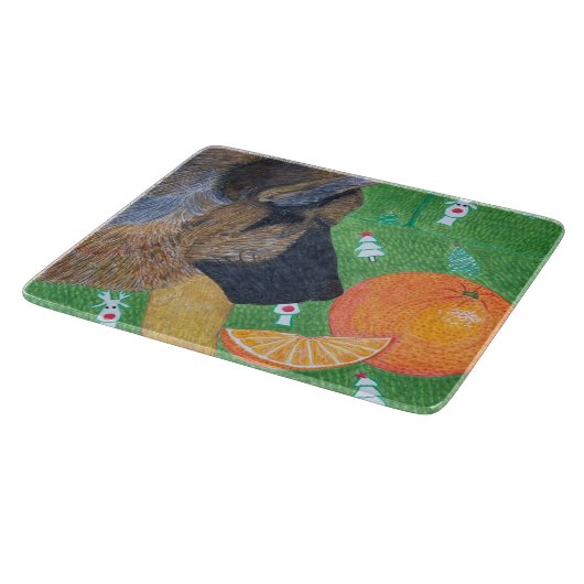 Dog and orange cutting board schneidebrett (Ecke)