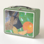 Dog and orange metal lunch box (Vorderseite)