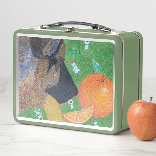 Dog and orange metal lunch box (Beispiel)