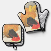 Dog and watermelon oven mitt & pot holder set (Vorderseite/Rückseite)