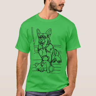 Dog Art Toy Bear und seine Corgi Line Zeichnend T-Shirt